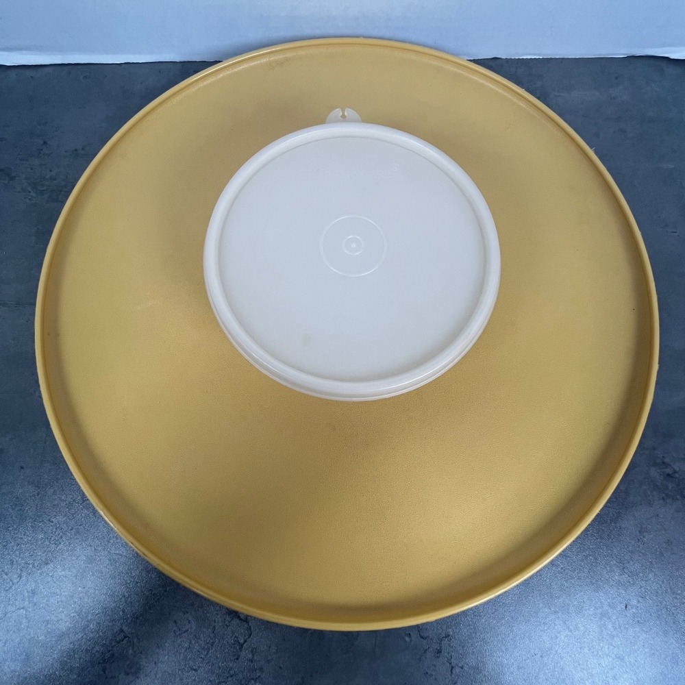 Vintage Tupperware Chip and Dip Set‎ Harvest Gold Tray Cream Bowl with Lid USA